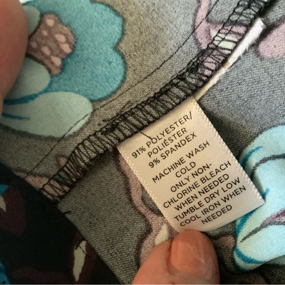 LOFT Black Blue Floral Print Shirt Dress Medium Band Collar Like New - Picture 6 of 9